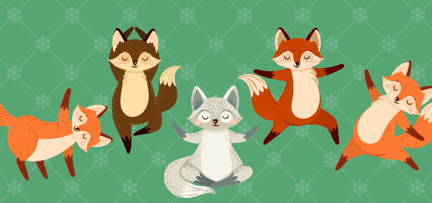 Cute illustrated foxes doing yoga